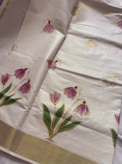 Kerala Cotton embroidered saree