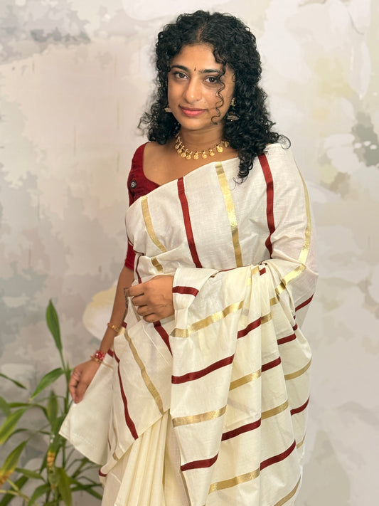 Stripe  Kerala Cotton saree
