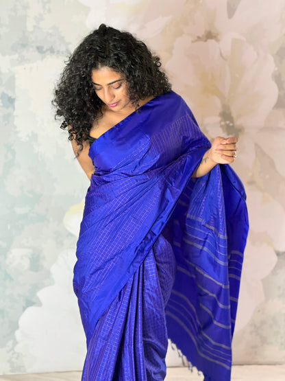 Semi Silk zari check saree