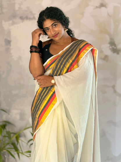 Mul Mul Border saree