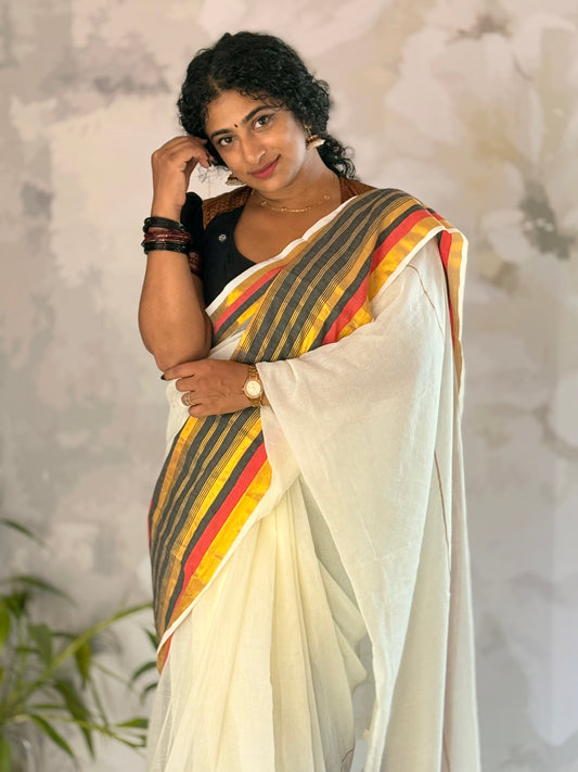 Mul Mul Border saree