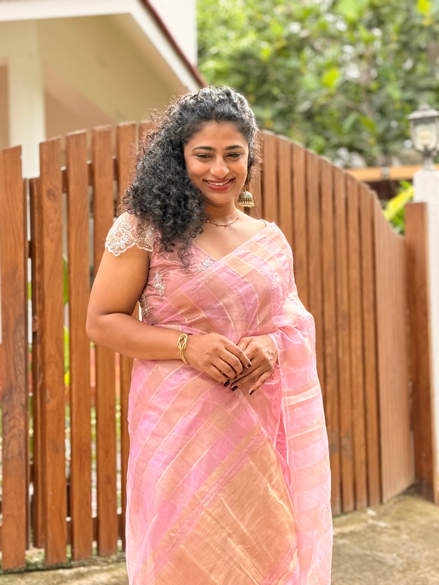 Stripe Organza saree