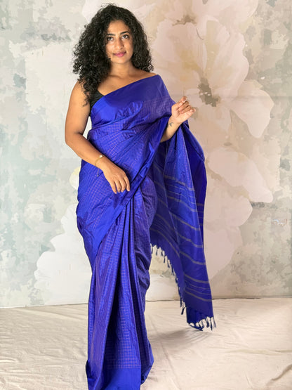 Semi Silk zari check saree