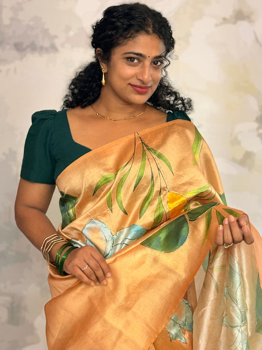 Semi Golden Lotus Saree