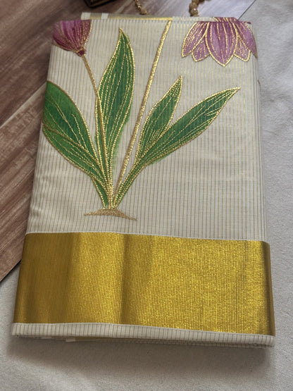 Kerala Cotton embroidered saree
