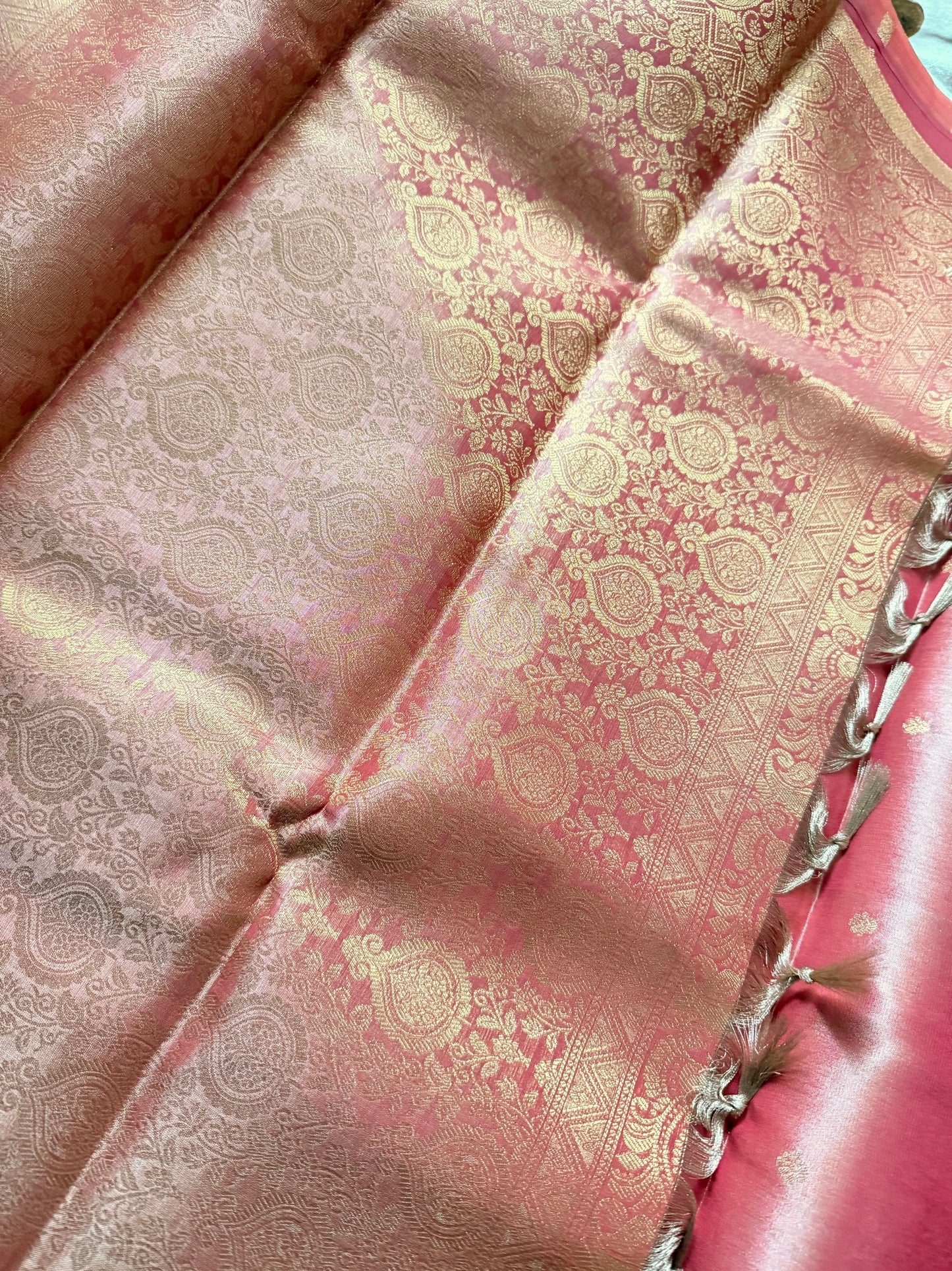 Peach Pink Tissue Jacquard Saree