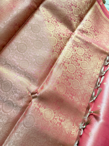 Peach Pink Tissue Jacquard Saree