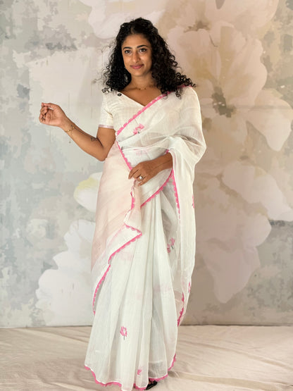 Lotus semi linen saree