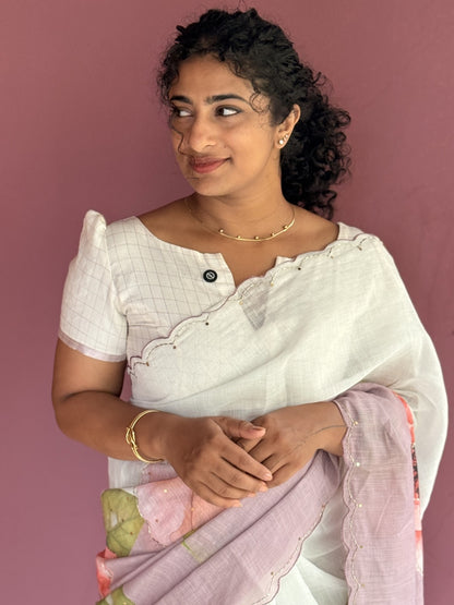 Floral semi linen saree