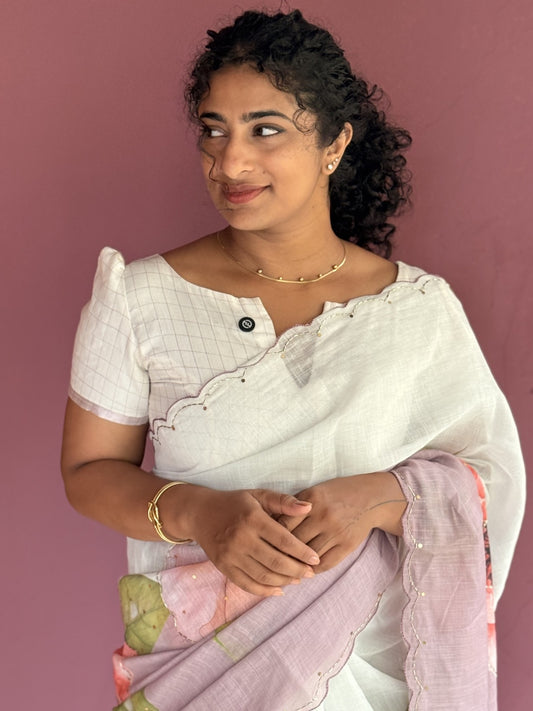 Floral semi linen saree