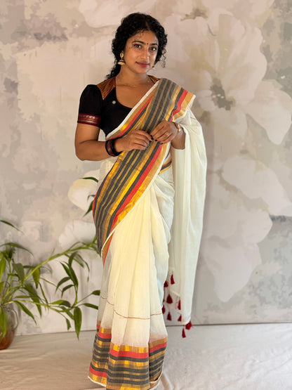 Mul Mul Border saree