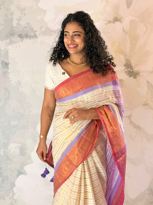 Mul Mul Kanchi Border saree