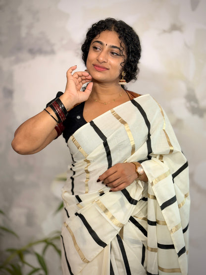 Stripe  Kerala Cotton saree