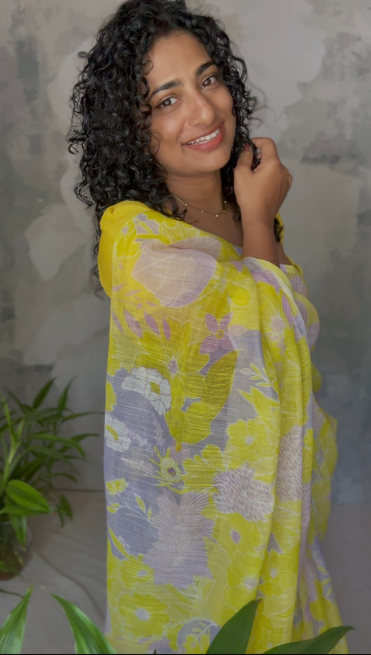 Floral semi linen saree