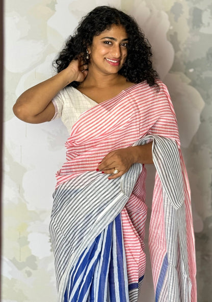 Stripe Semi Linen Saree