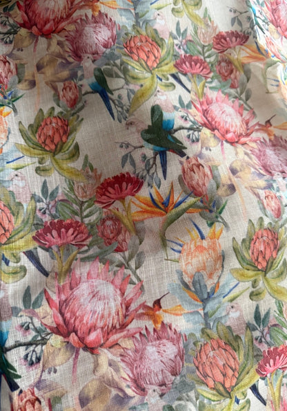 Floral beige semi linen saree